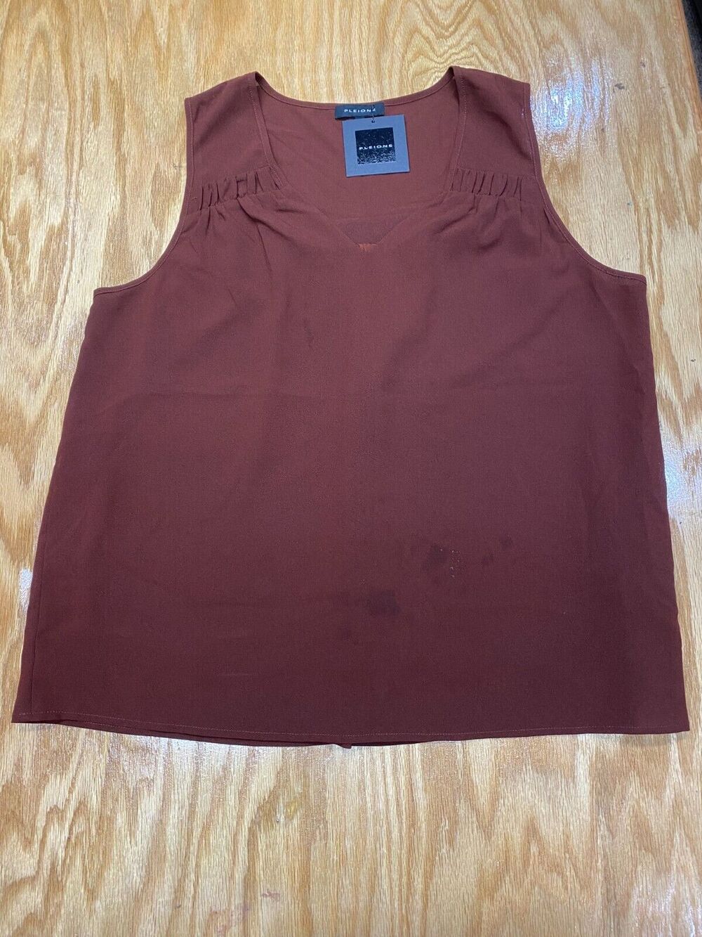 Pleione Cropped Blouse Top Womens XL Brown Sleeveless V-Neck Pleated Hipster B61